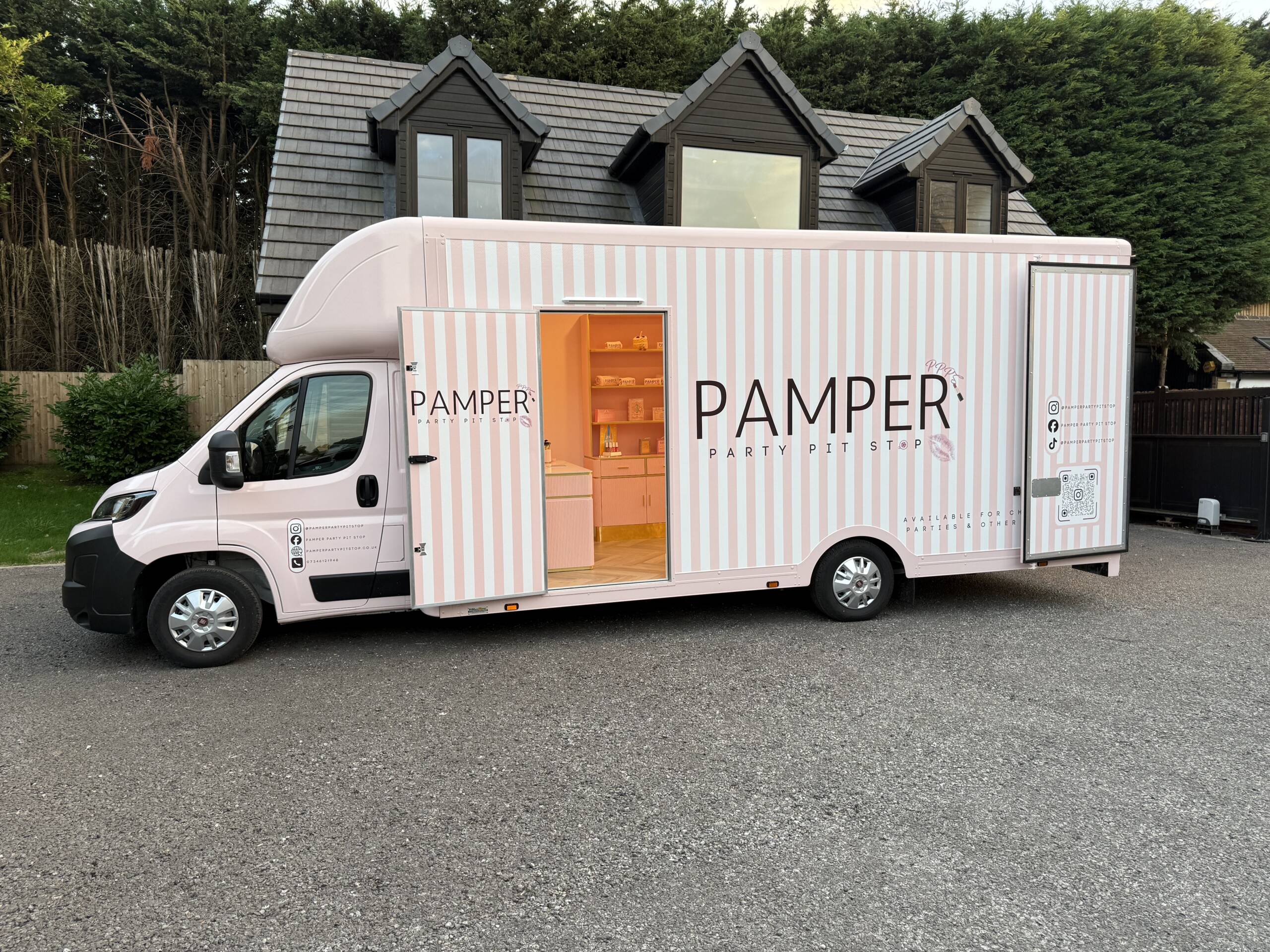 The real pamper van with its salon door open